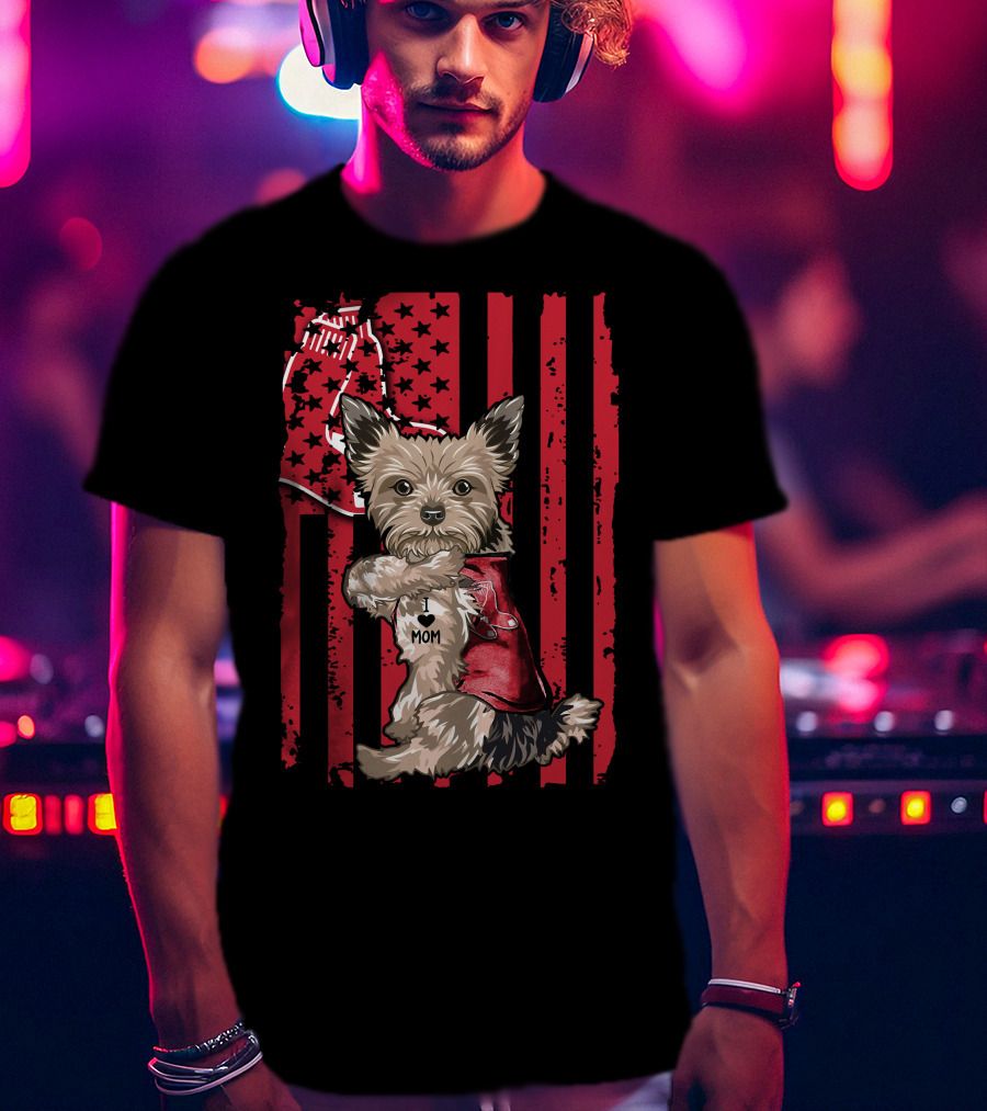 Yorkshire Terrier I Love Mom Red Sox Flag T-Shirt