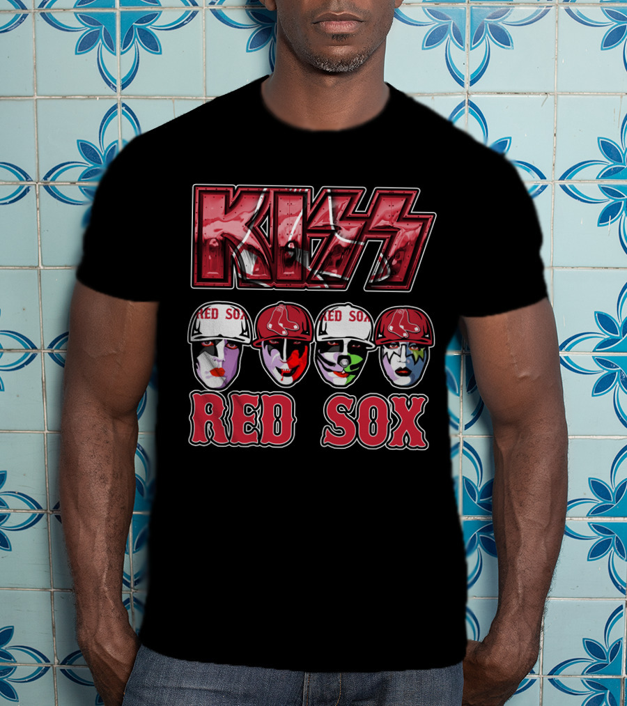 KISS Boston Red Sox Faces In Makeup And Hats T-Shirt