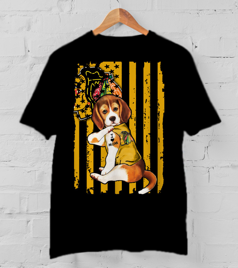 Beagle I Love Mom Chicago Blackhawks T-Shirt