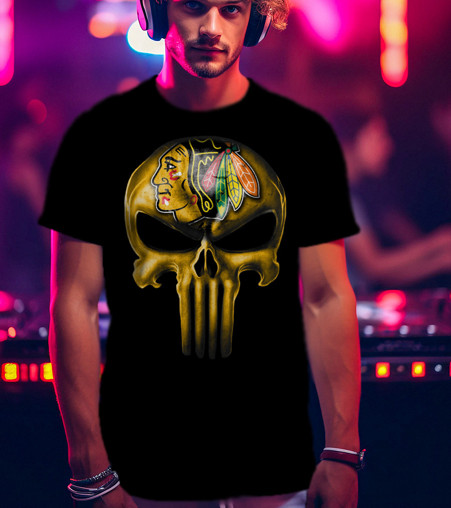 Skull Chicago Blackhawks Punisher Fusion T-Shirt