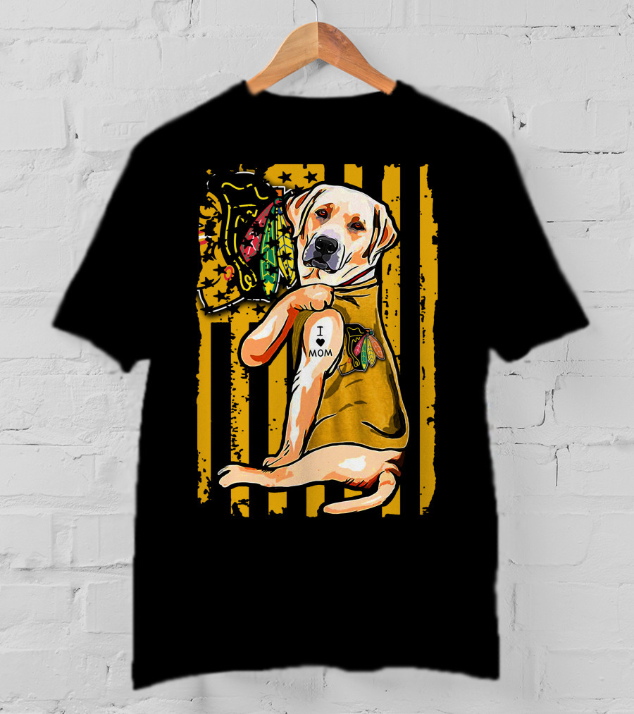 Labrador Retriever I Love Mom Chicago Blackhawks Stripes T-Shirt