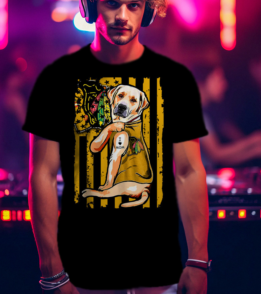 Labrador Retriever I Love Mom Chicago Blackhawks Stripes T-Shirt
