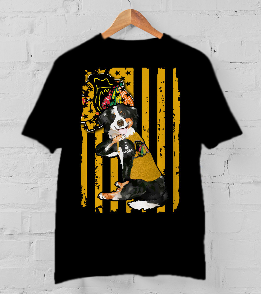 Border Collie I Love Mom Chicago Blackhawks Striped Party Hat T-Shirt