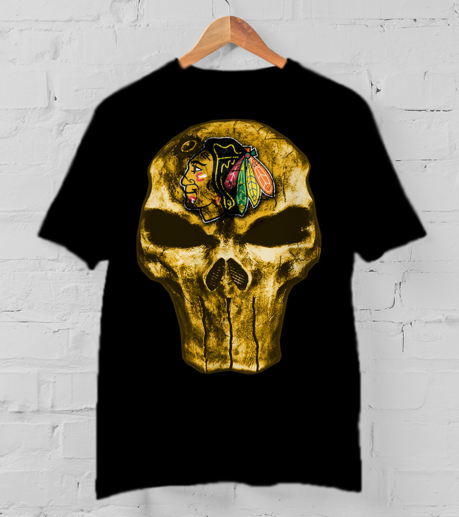 Skull Chicago Blackhawks Logo Fusion T-Shirt