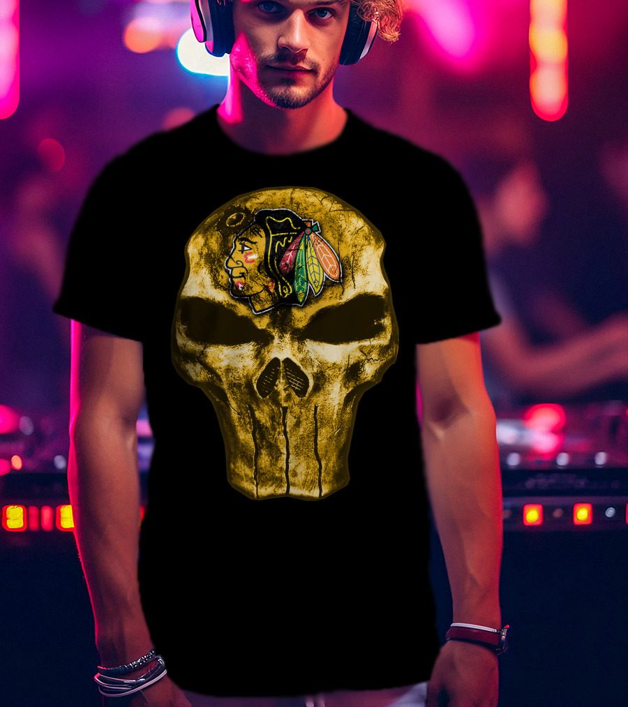 Skull Chicago Blackhawks Logo Fusion T-Shirt