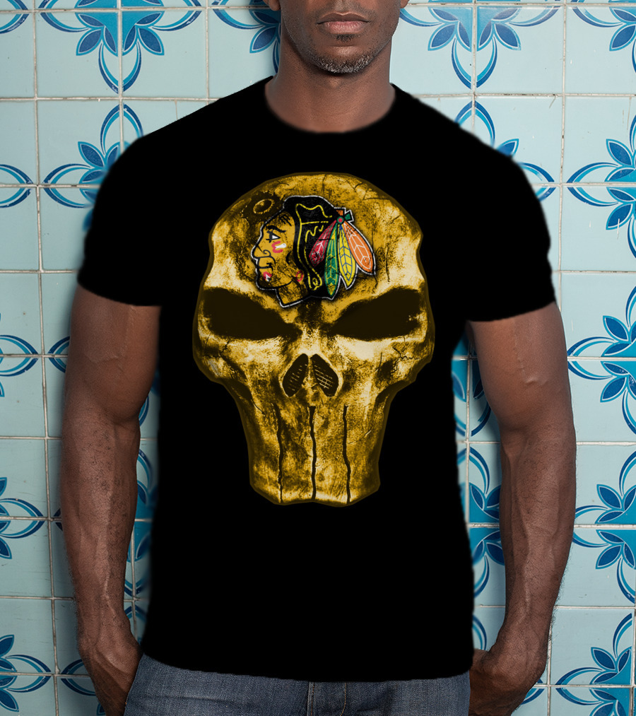 Skull Chicago Blackhawks Logo Fusion T-Shirt