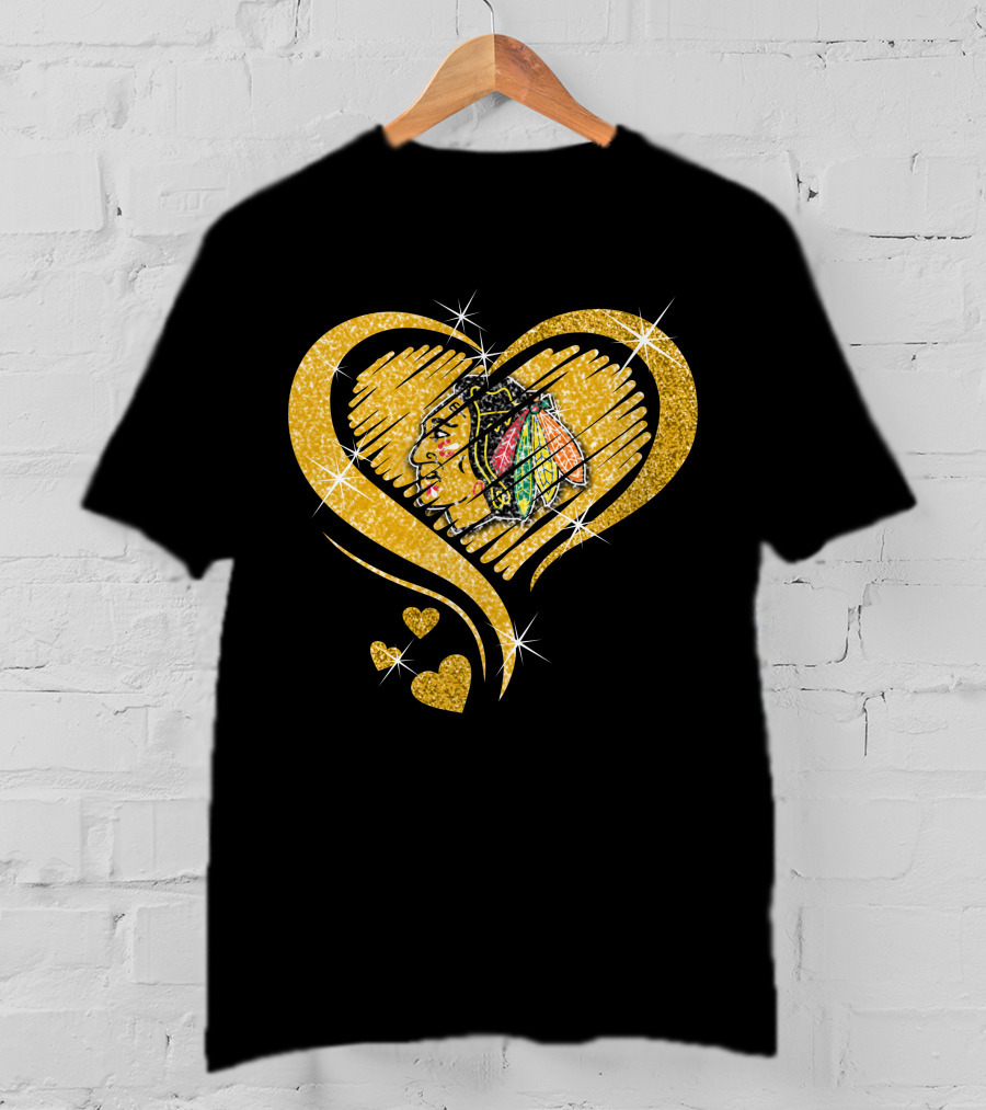 Heart Glitter Chicago Blackhawks T-Shirt