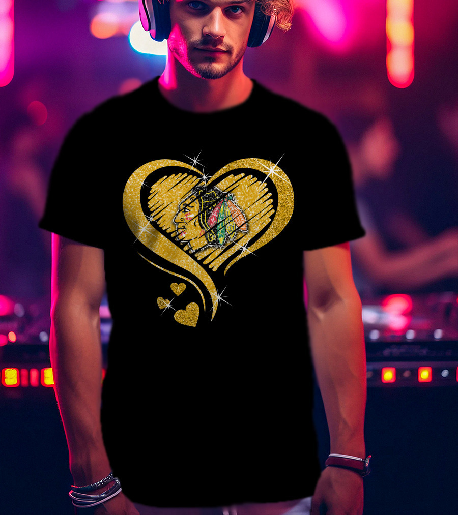 Heart Glitter Chicago Blackhawks T-Shirt