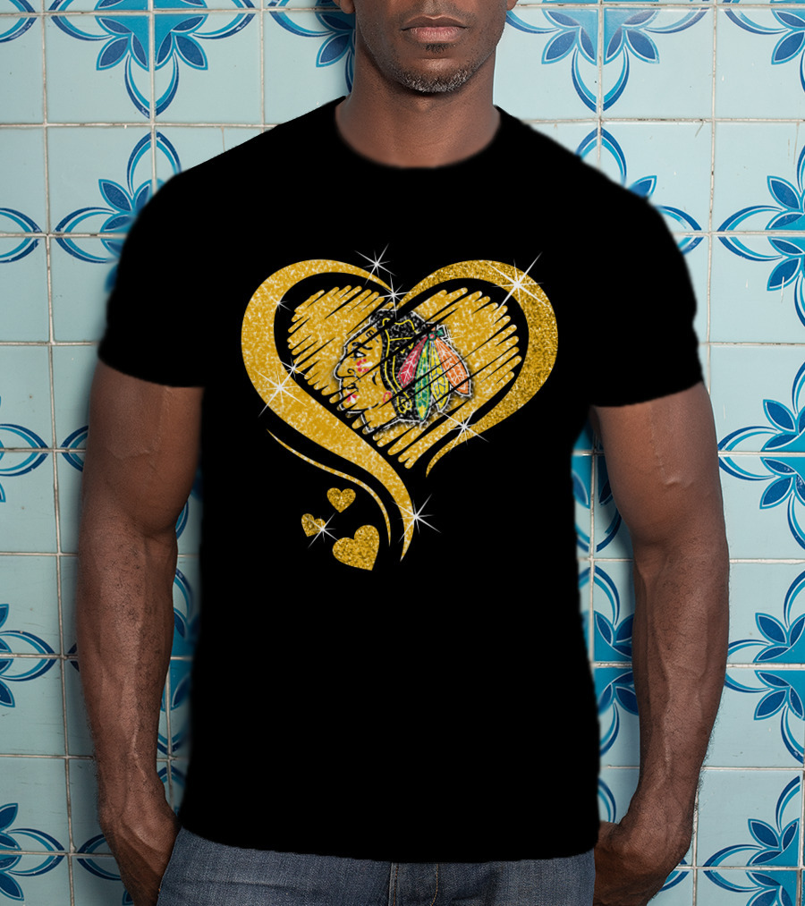 Heart Glitter Chicago Blackhawks T-Shirt