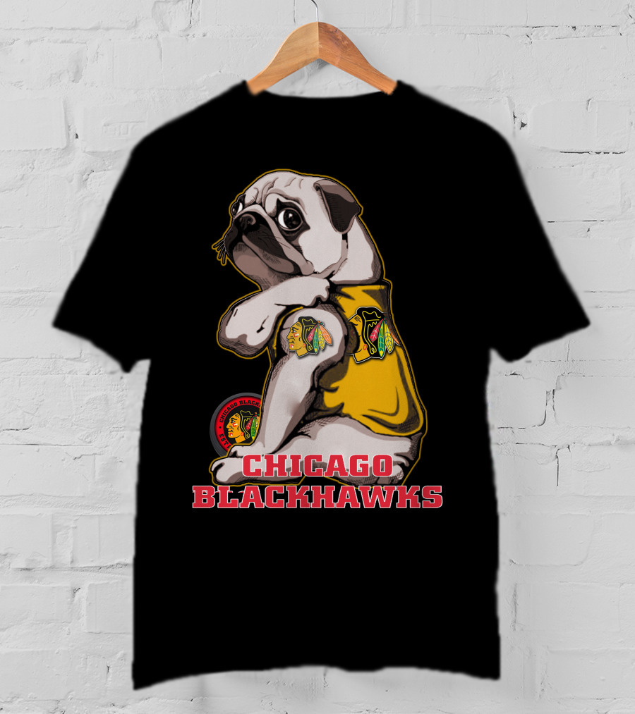 Chicago Blackhawks Pug Wearing Team T-Shirt