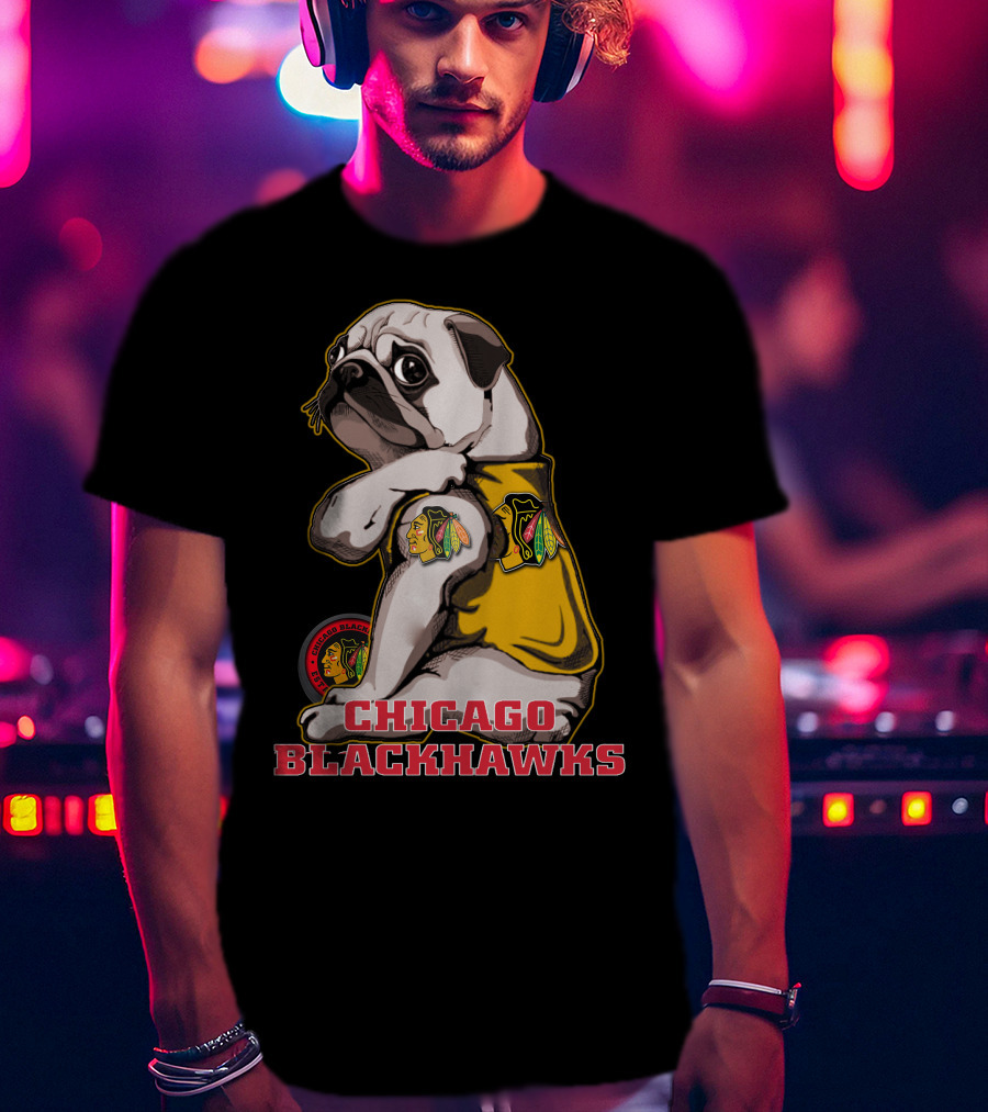 Chicago Blackhawks Pug Wearing Team T-Shirt