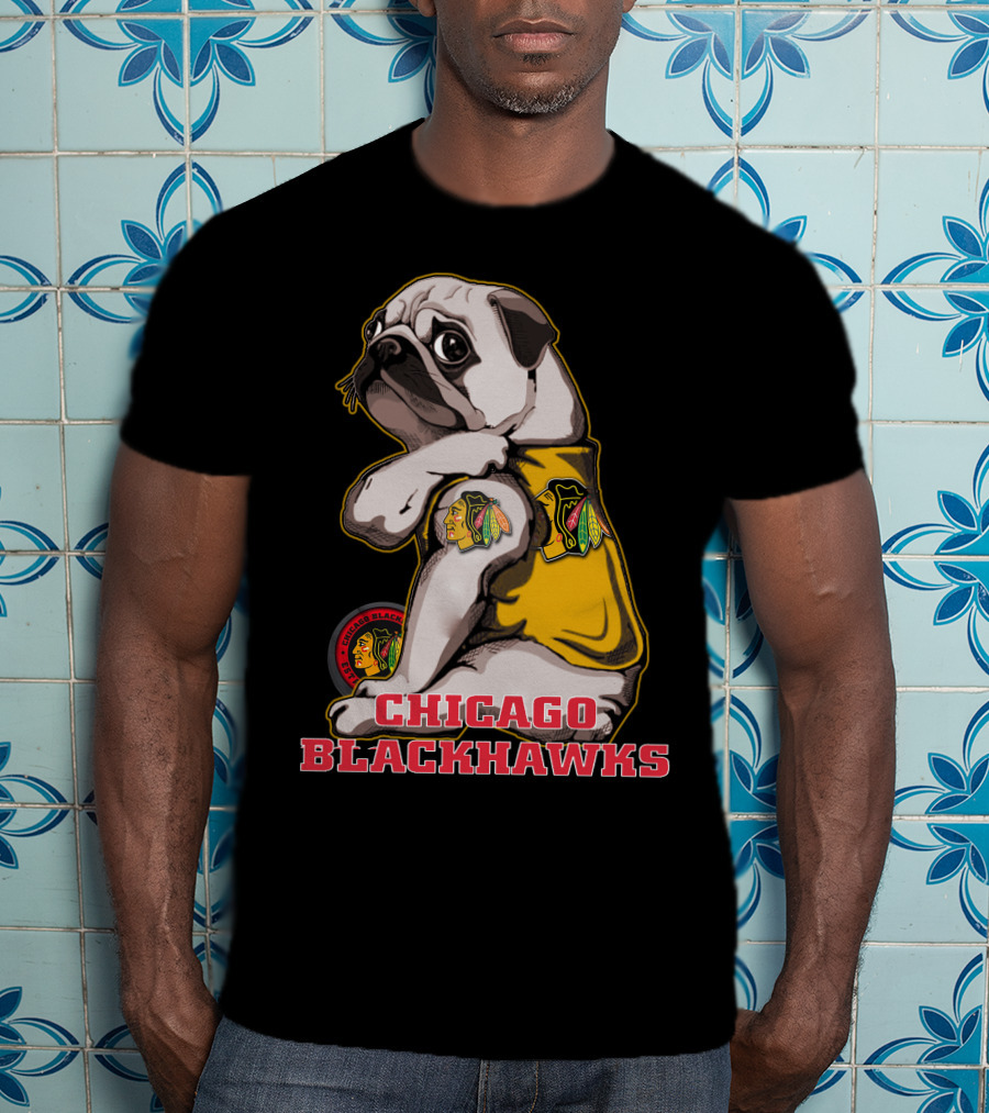 Chicago Blackhawks Pug Wearing Team T-Shirt