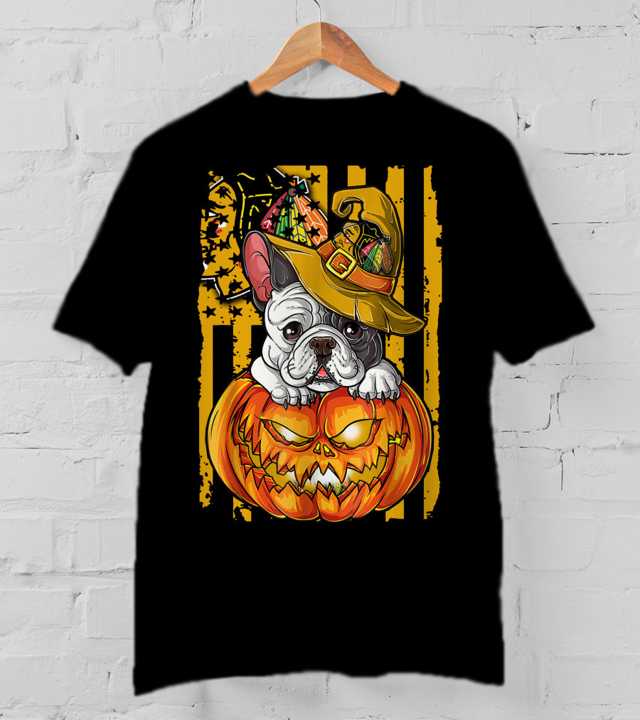 Hlw Bulldog Halloween Pumpkin Chicago Blackhawks T-Shirt