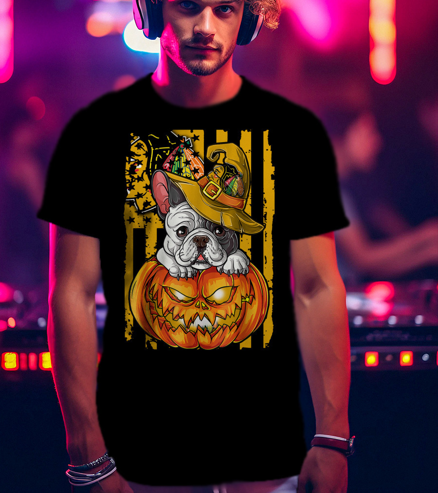 Hlw Bulldog Halloween Pumpkin Chicago Blackhawks T-Shirt