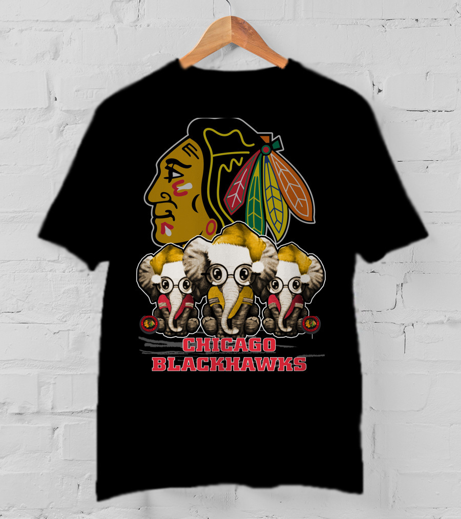 Chicago Blackhawks Xmas Elephant Trio T-Shirt