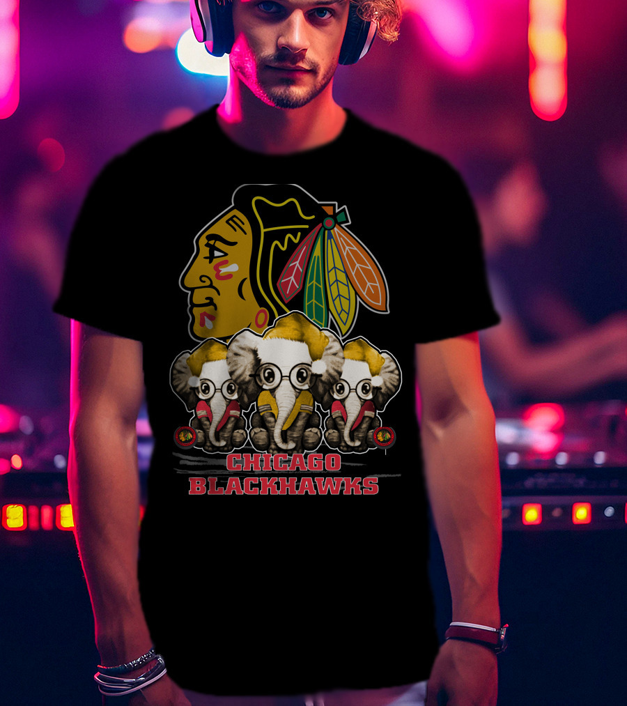 Chicago Blackhawks Xmas Elephant Trio T-Shirt