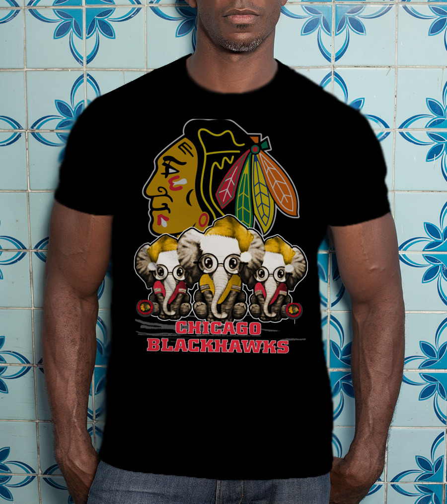 Chicago Blackhawks Xmas Elephant Trio T-Shirt