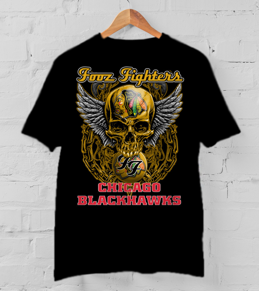 Foo Fighters Chicago Blackhawks Skull Winged T-Shirt