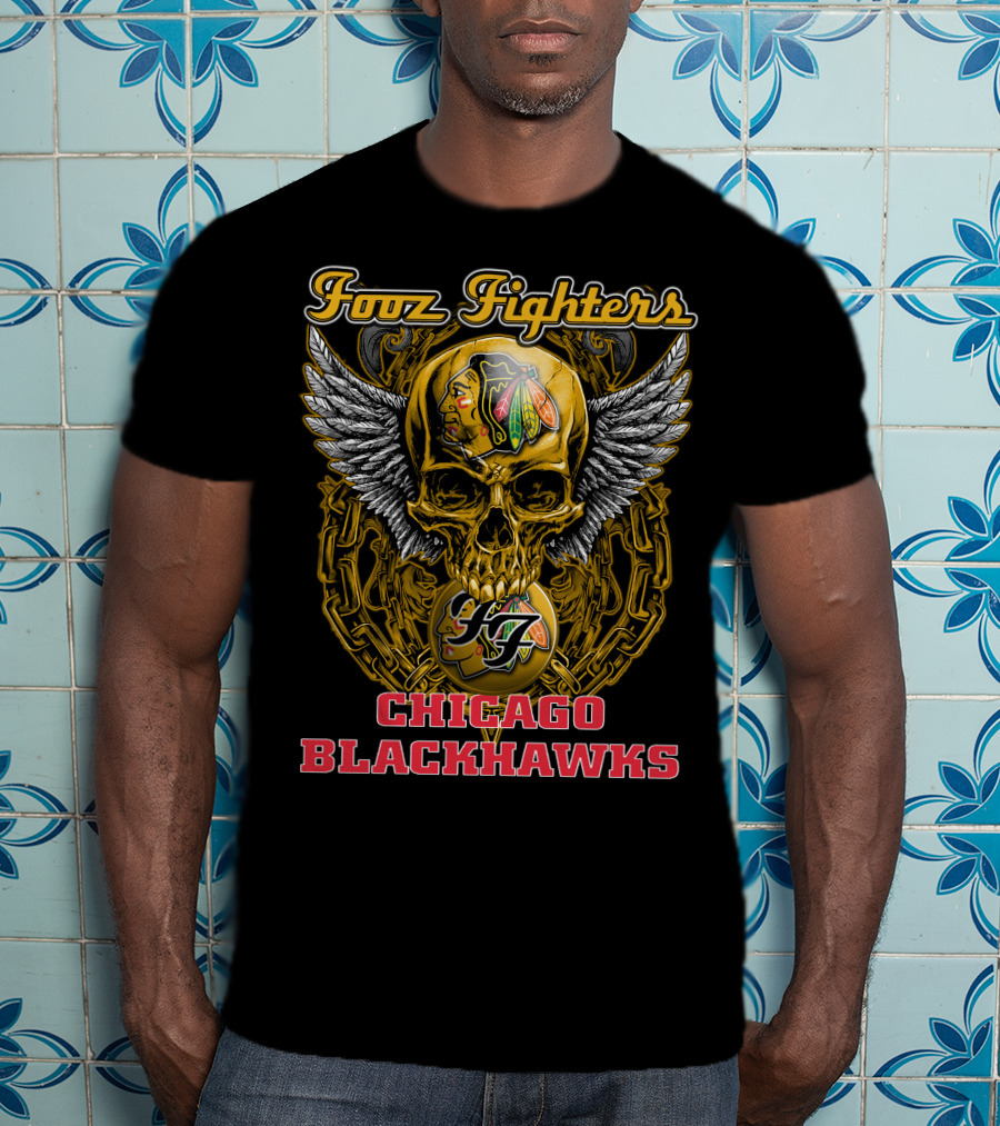 Foo Fighters Chicago Blackhawks Skull Winged T-Shirt