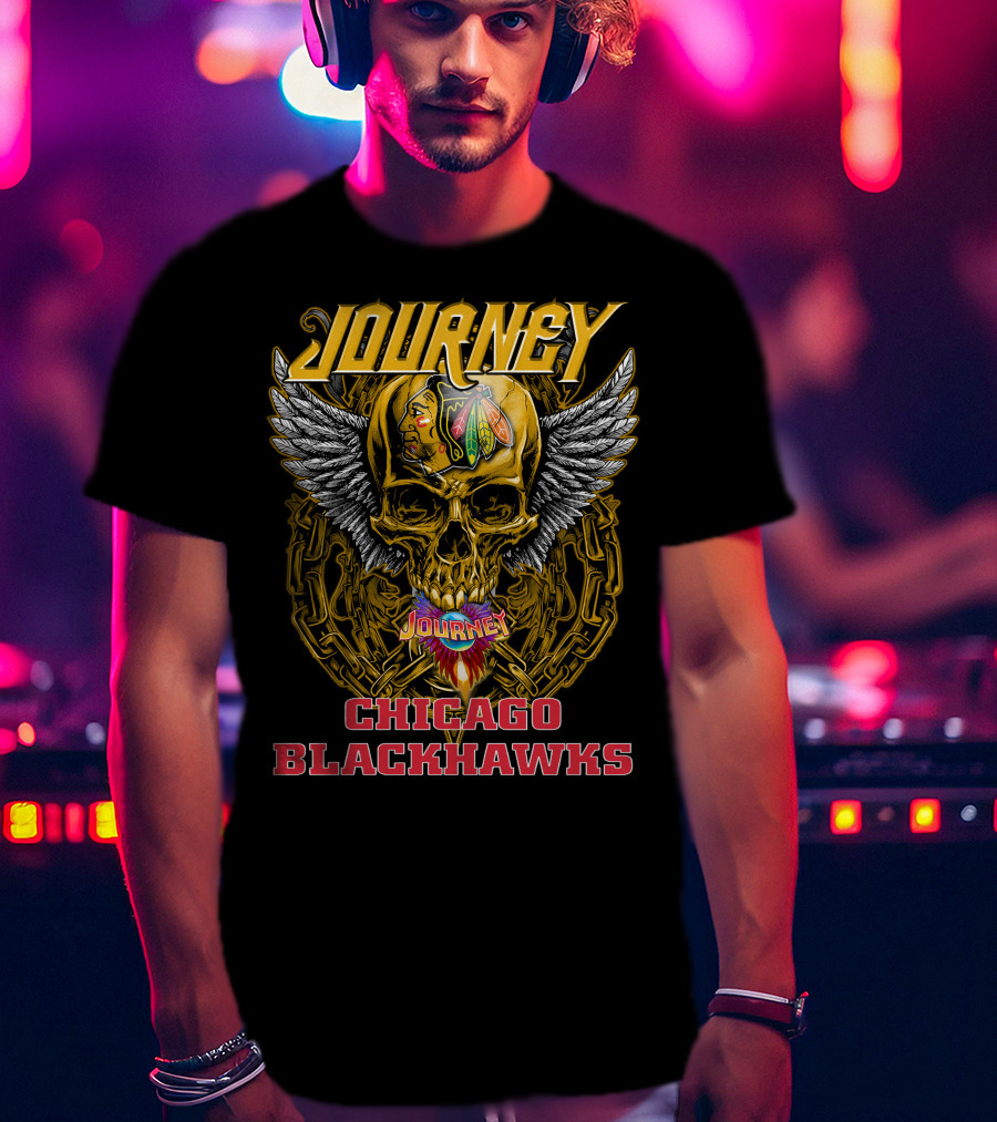 Journey Chicago Blackhawks Skull Wings T-Shirt