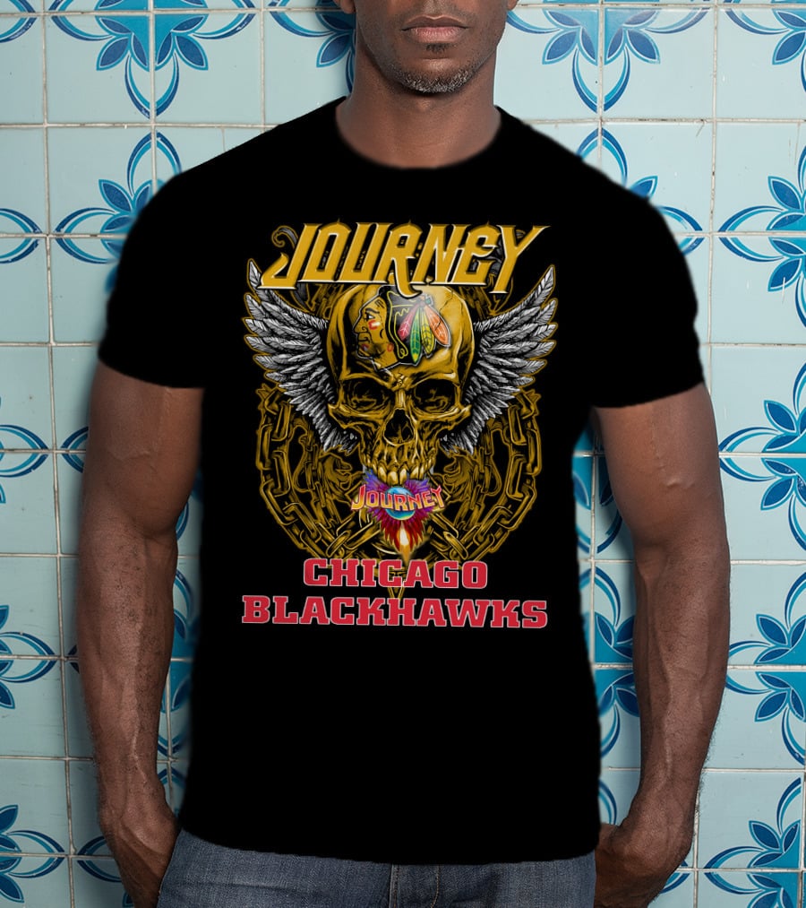 Journey Chicago Blackhawks Skull Wings T-Shirt