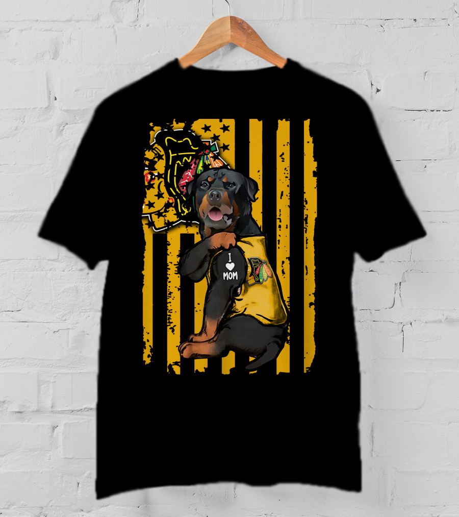 Rottweiler I Love Mom Chicago Blackhawks Star Stripes T-Shirt