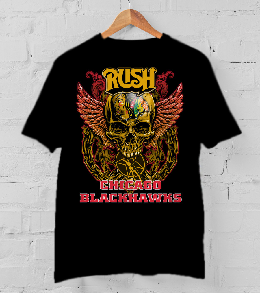 Rush Chicago Blackhawks Skull Wings T-Shirt