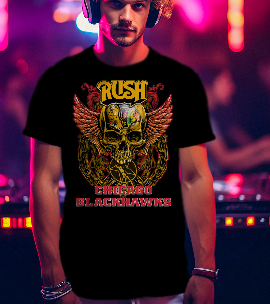 Rush Chicago Blackhawks Skull Wings T-Shirt