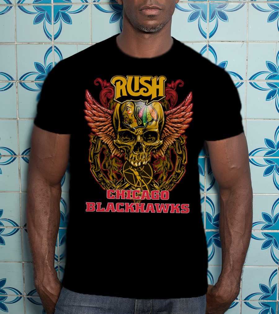 Rush Chicago Blackhawks Skull Wings T-Shirt