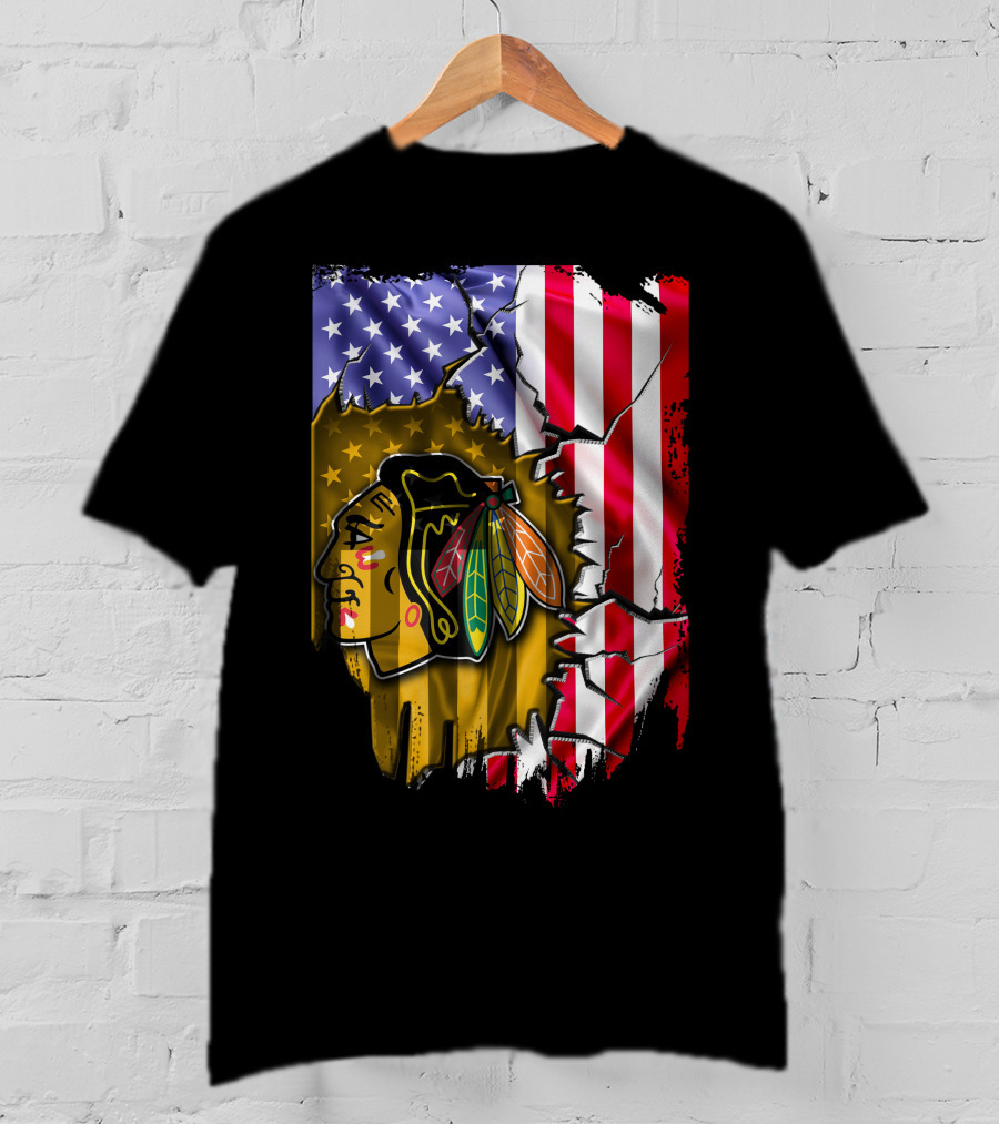 Flag Chicago Blackhawks American T-Shirt