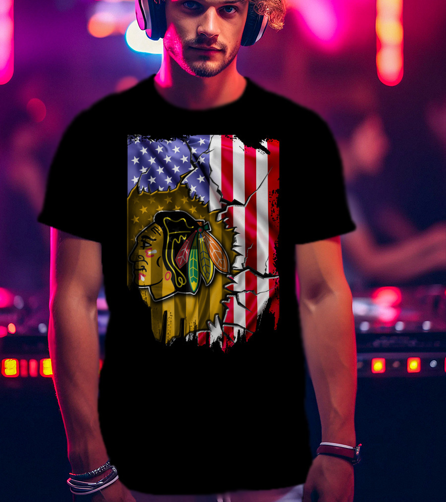 Flag Chicago Blackhawks American T-Shirt