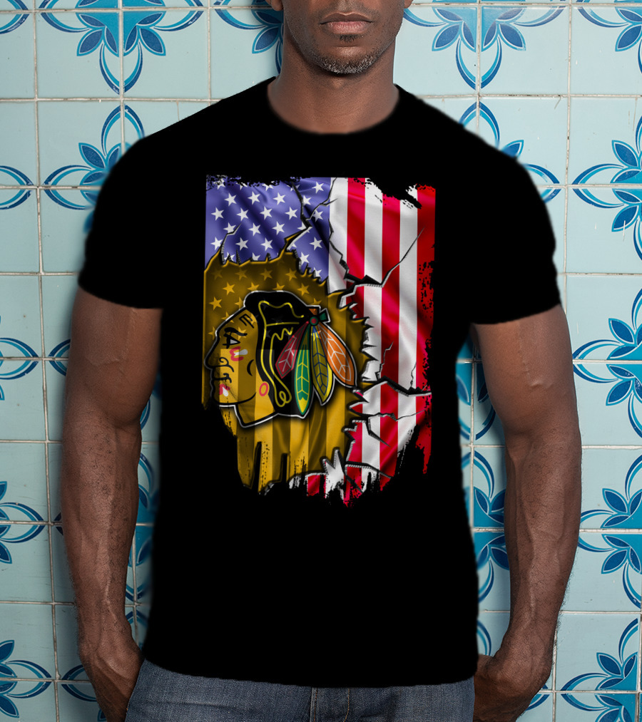 Flag Chicago Blackhawks American T-Shirt