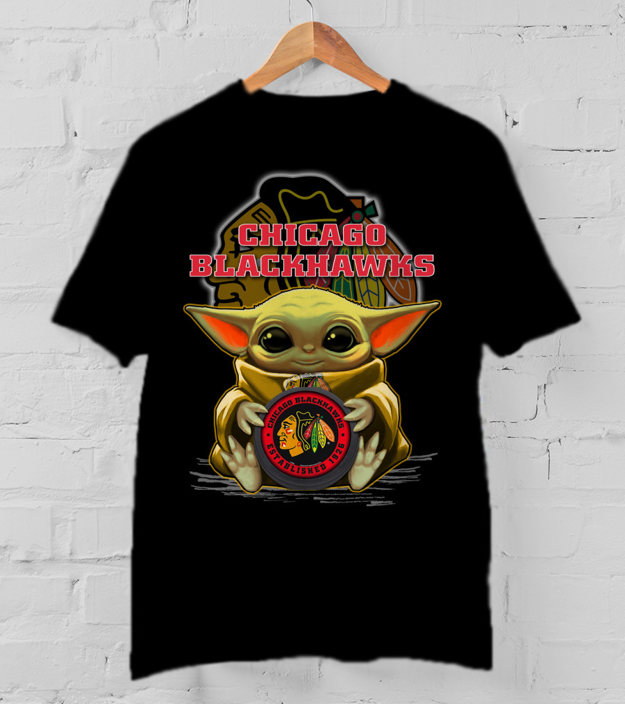 Yoda Holding Chicago Blackhawks Puck T-Shirt