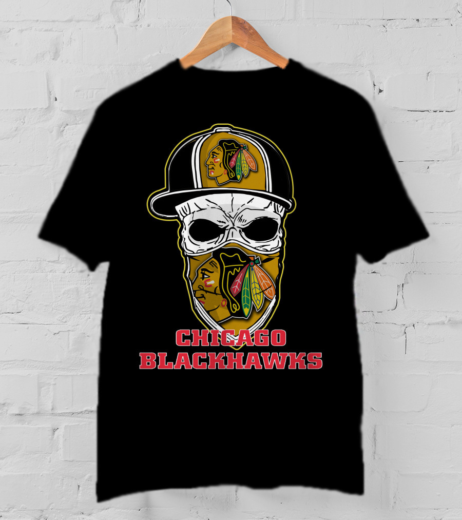 Chicago Blackhawks Skull Hat T-Shirt