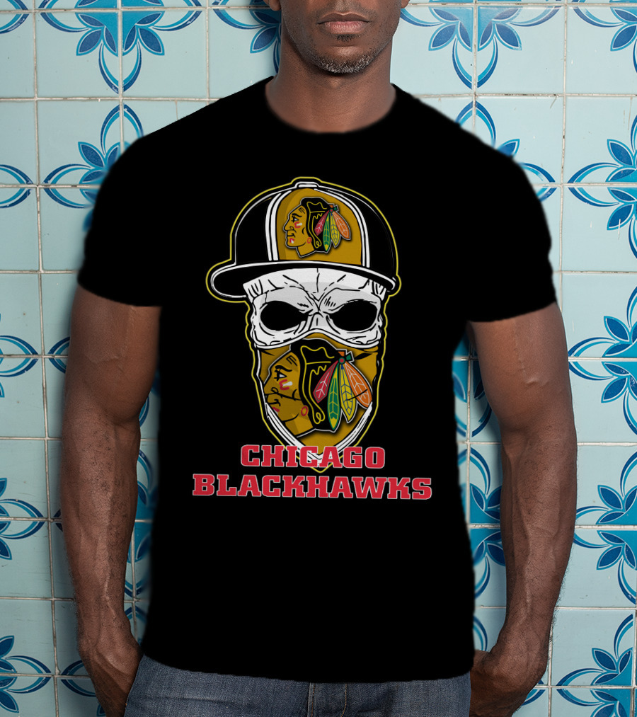Chicago Blackhawks Skull Hat T-Shirt