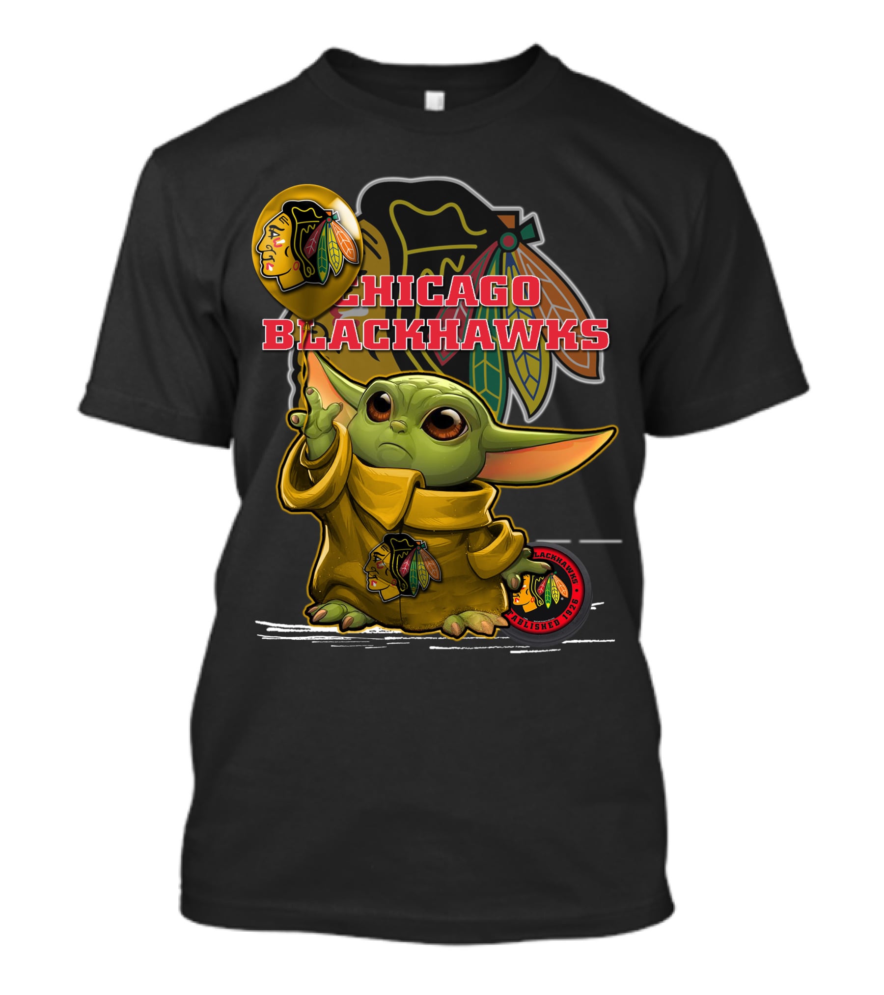 Chicago Blackhawks Baby Yoda With Balloon T-Shirt