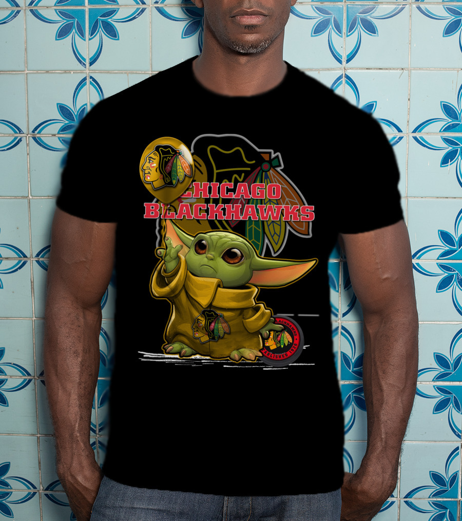 Chicago Blackhawks Baby Yoda With Balloon T-Shirt