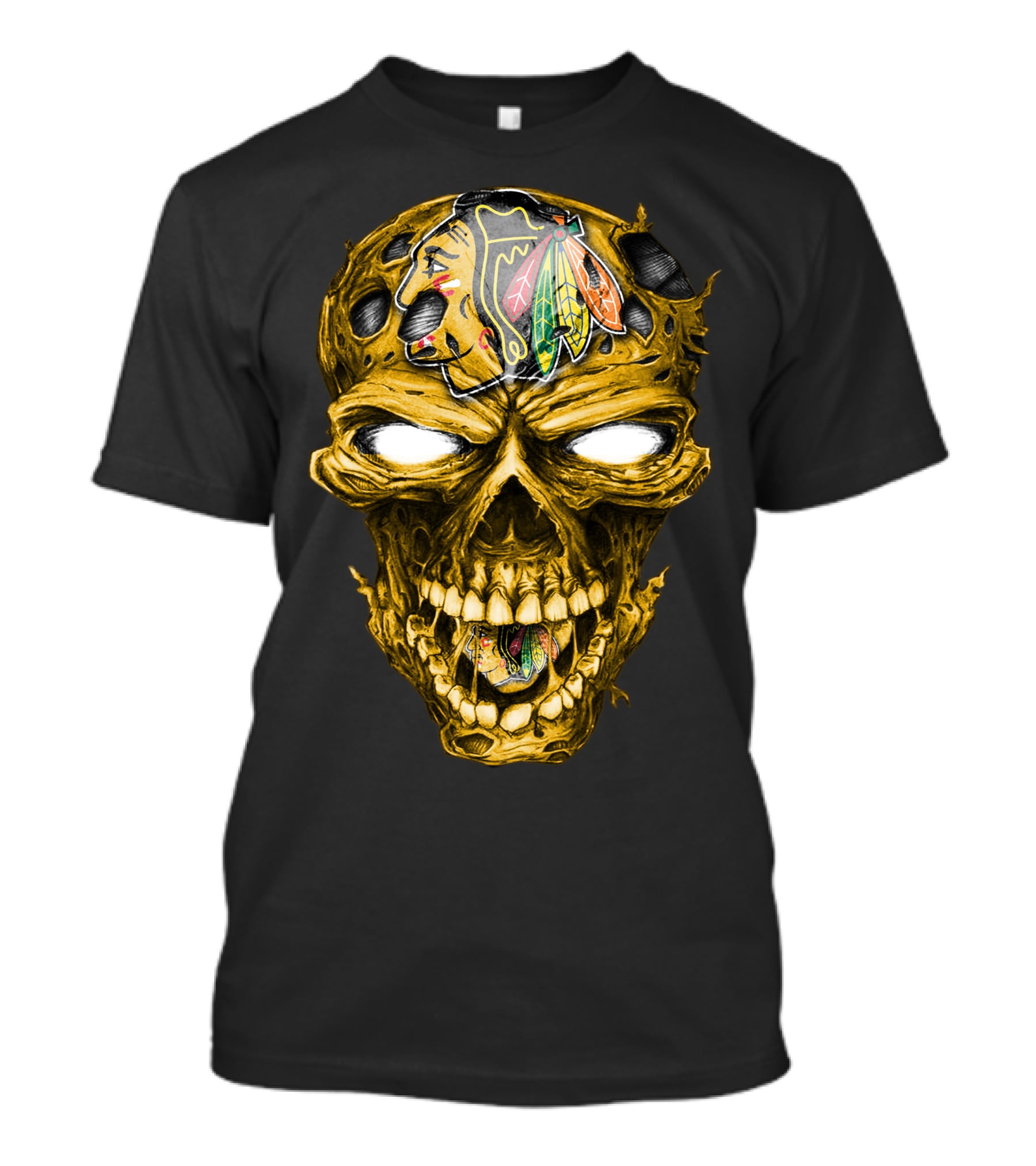 Skull Chicago Blackhawks Head T-Shirt