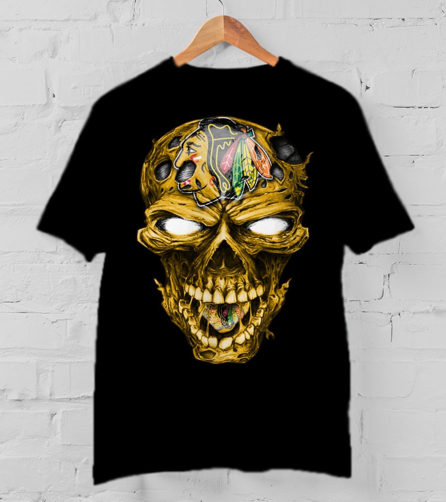 Skull Chicago Blackhawks Head T-Shirt