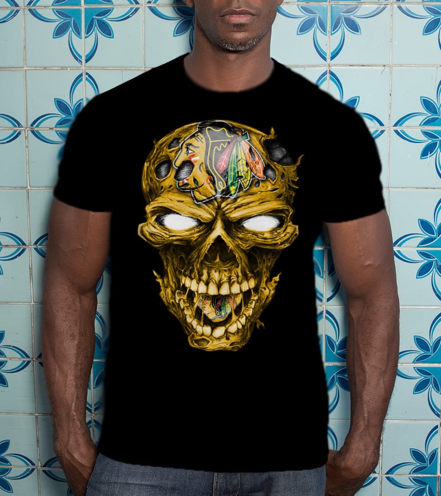 Skull Chicago Blackhawks Head T-Shirt