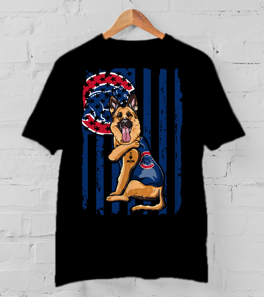German Shepherd I Love Mom Chicago Cubs Fan T-Shirt