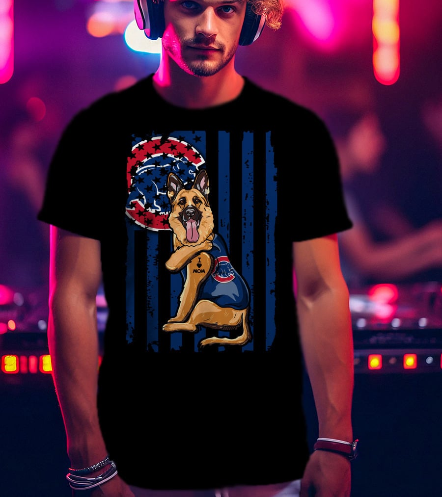 German Shepherd I Love Mom Chicago Cubs Fan T-Shirt