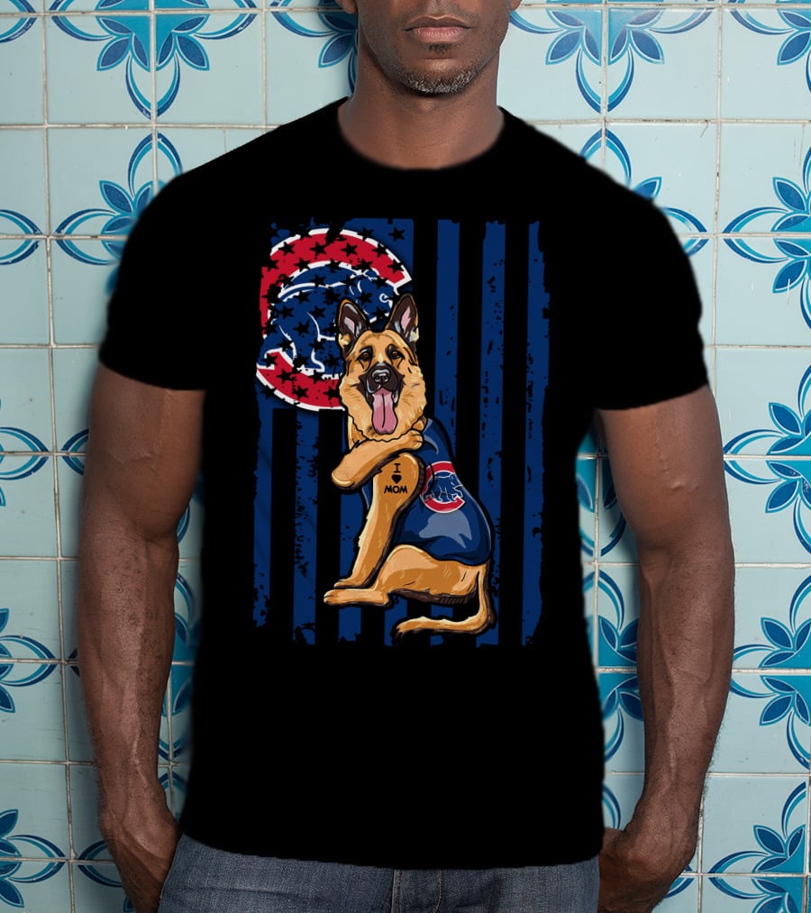German Shepherd I Love Mom Chicago Cubs Fan T-Shirt