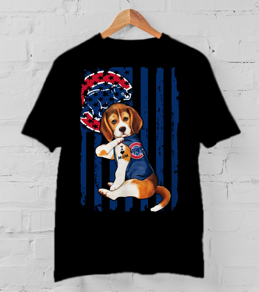 Beagle I Love Mom Chicago Cubs Fan T-Shirt