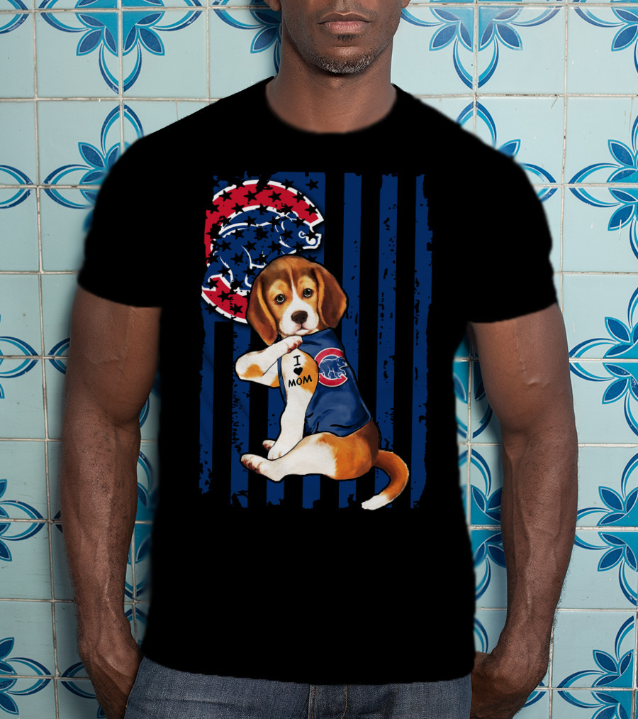 Beagle I Love Mom Chicago Cubs Fan T-Shirt