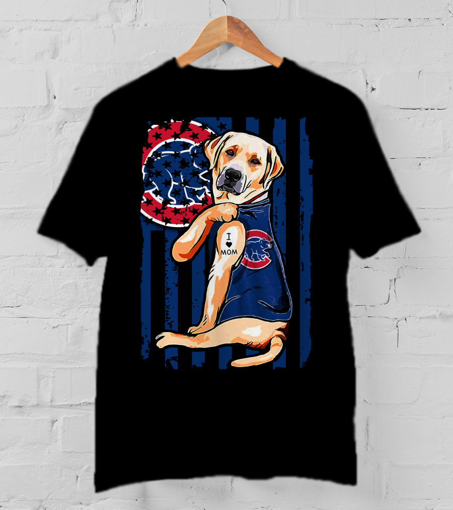 Labrador Retriever I Love Mom Tattoo Chicago Cubs Stripes T-Shirt