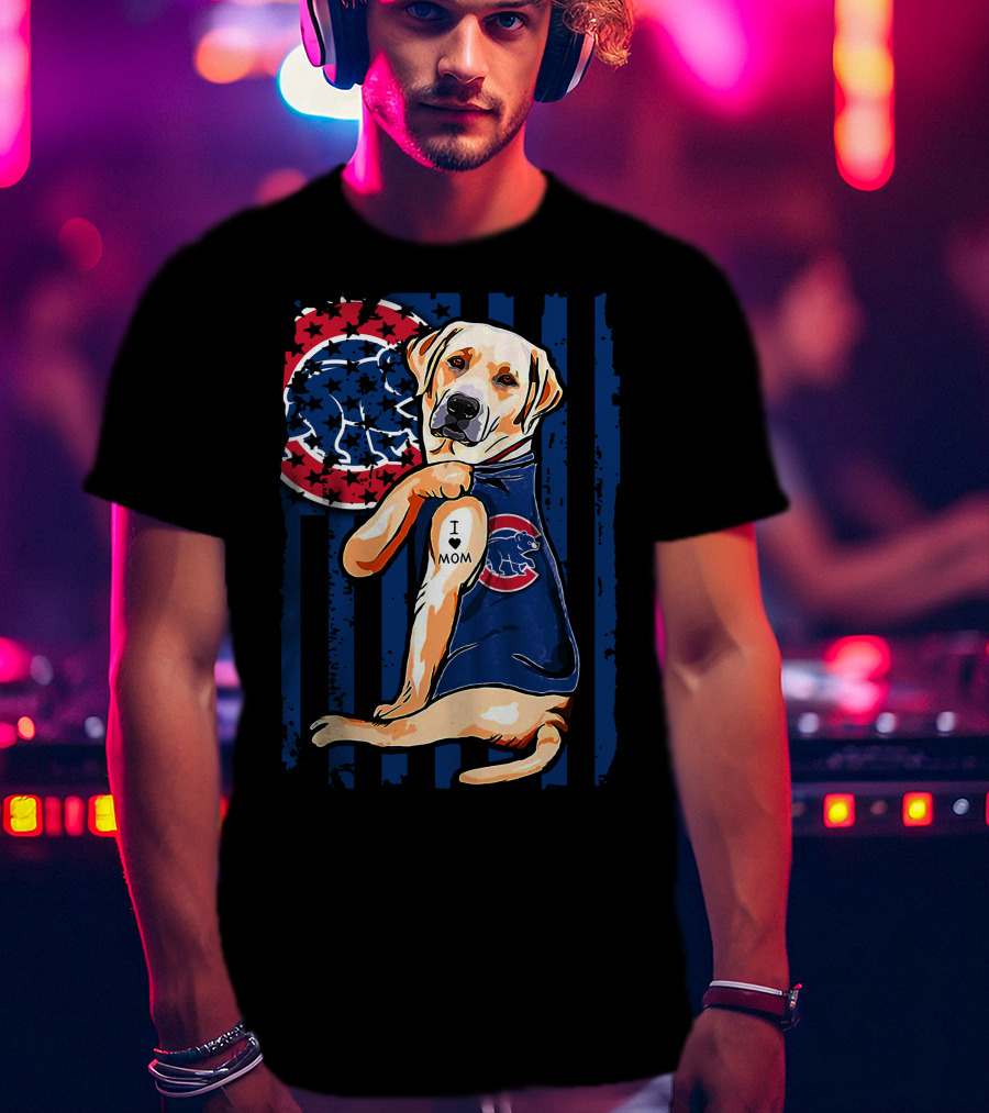 Labrador Retriever I Love Mom Tattoo Chicago Cubs Stripes T-Shirt