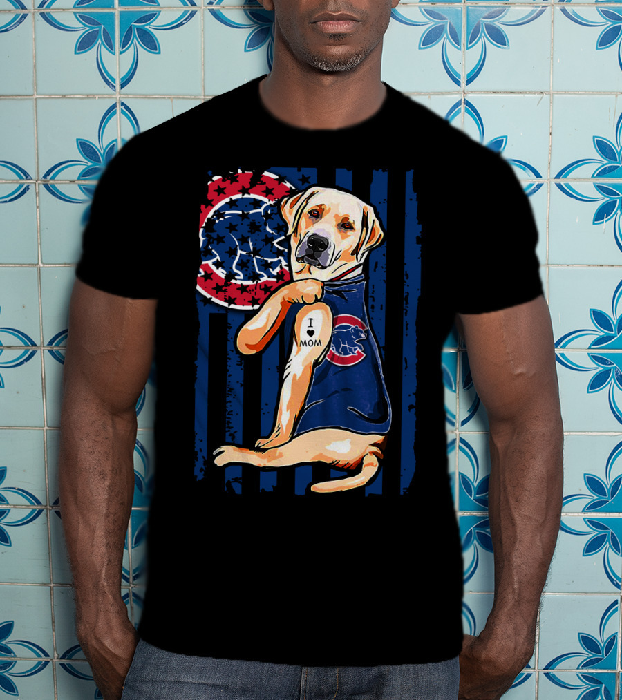 Labrador Retriever I Love Mom Tattoo Chicago Cubs Stripes T-Shirt