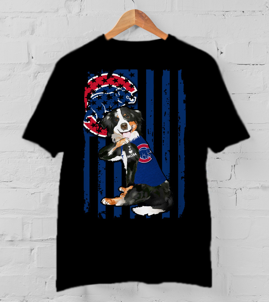 Border Collie I Love Mom Chicago Cubs Fan T-Shirt