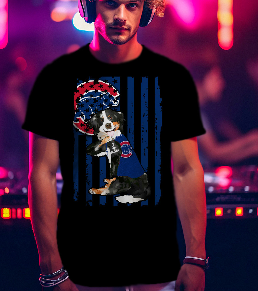 Border Collie I Love Mom Chicago Cubs Fan T-Shirt